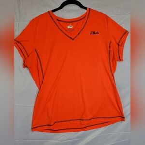 Fila Bright Orange V-Neck Tee with Black Details